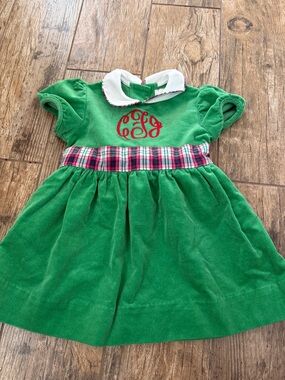 Beaufort Bonnet Company Cindy Lou Sash Dress green corduroy embroidered 18-24